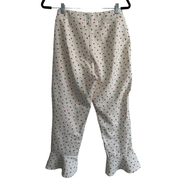 Tiger Mist White Cherry All Over Novelty Print Pants Size S Cropped Ruffle - Picture 8 of 13